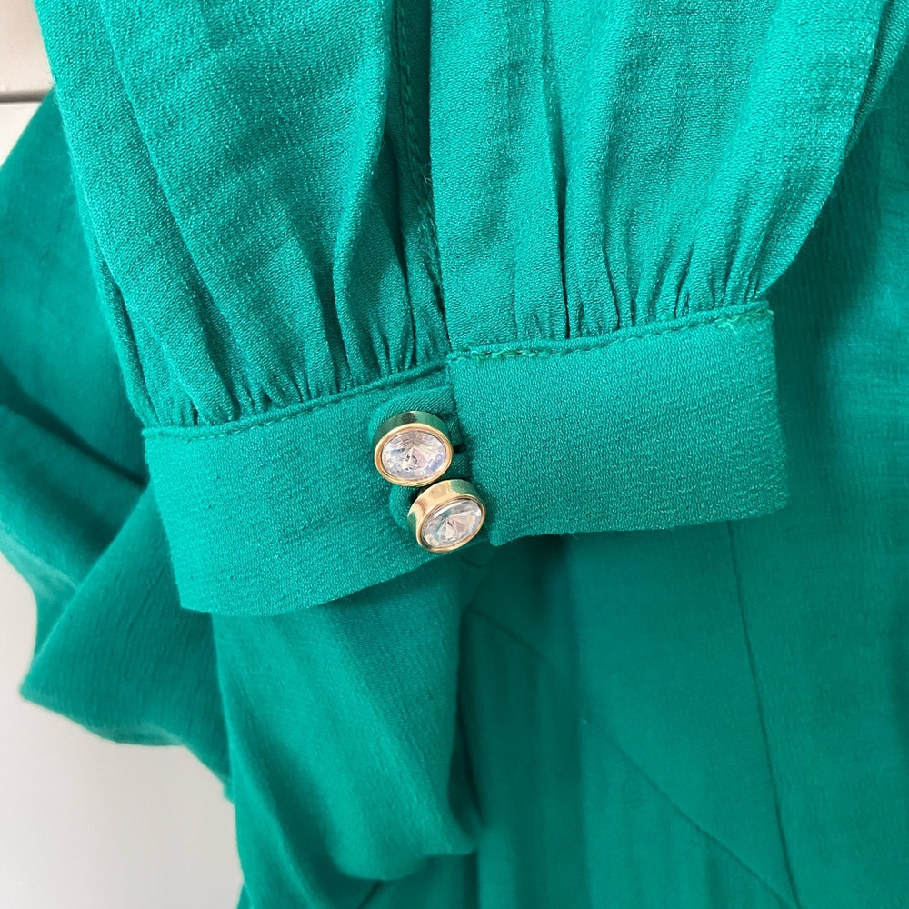 Moulinette Soeurs emerald green dress w/ tie neck (from Anthropologie) - Picture 3 of 5